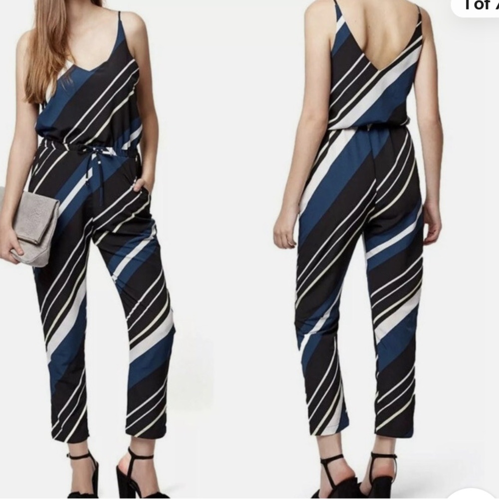 Topshop Diagonal Striped V-Neck Jumpsuit | 10
